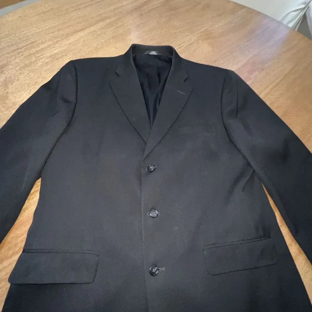 Haggar Mens Blazer Suit Jacket‎ Size 44L Black 3 Button Sport Coat Worsted Wool